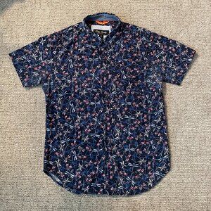 Dirty Laundry Short-Sleeve Shirt MEDIUM - Black Blue & Red Dragonflies
